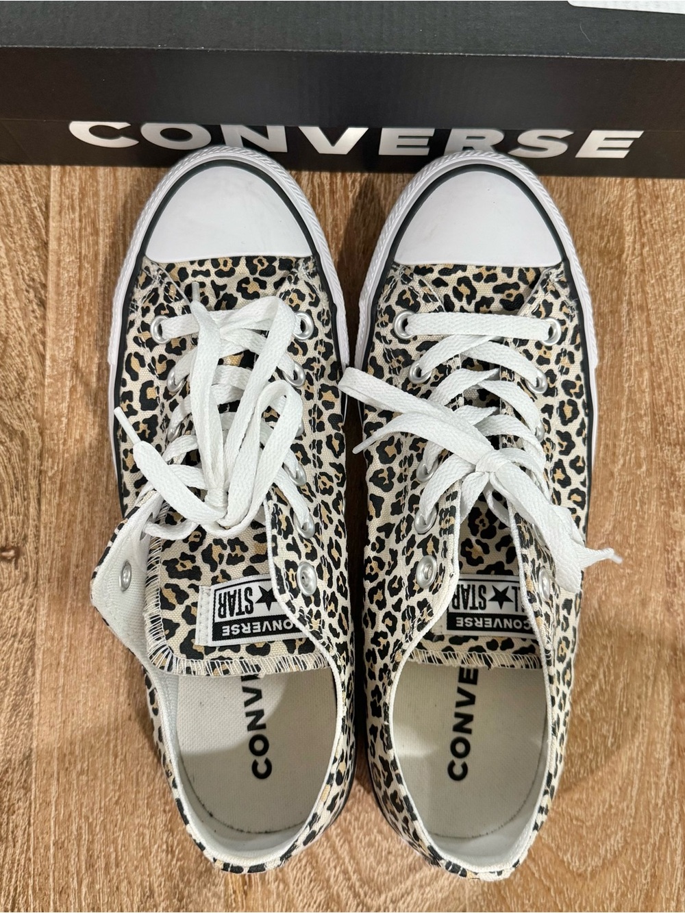 Converse Women's Leopard Print Low Top Sneakers - Black/White/Beige W9/M7